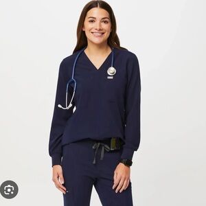 Figs Catarina Longsleeve Scrub Top in Navy
